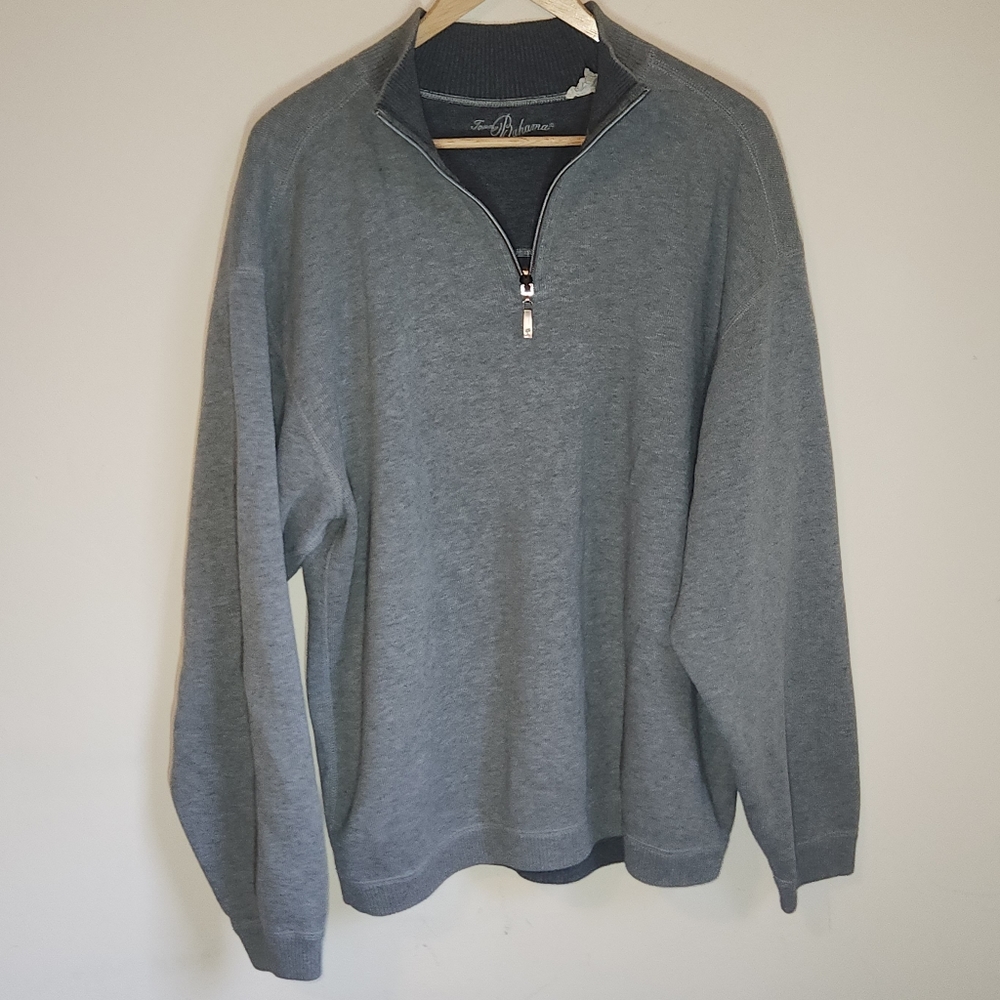 Tommy Bahama 1/4 Zip Gray Sweater, Men's Size XL